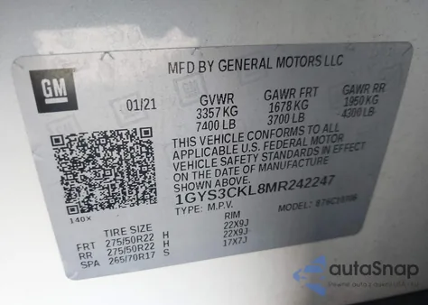 2021 Cadillac Escalade 2Wd Premium Luxury из США, поврежденный, VIN 1GYS3CKL8MR242247